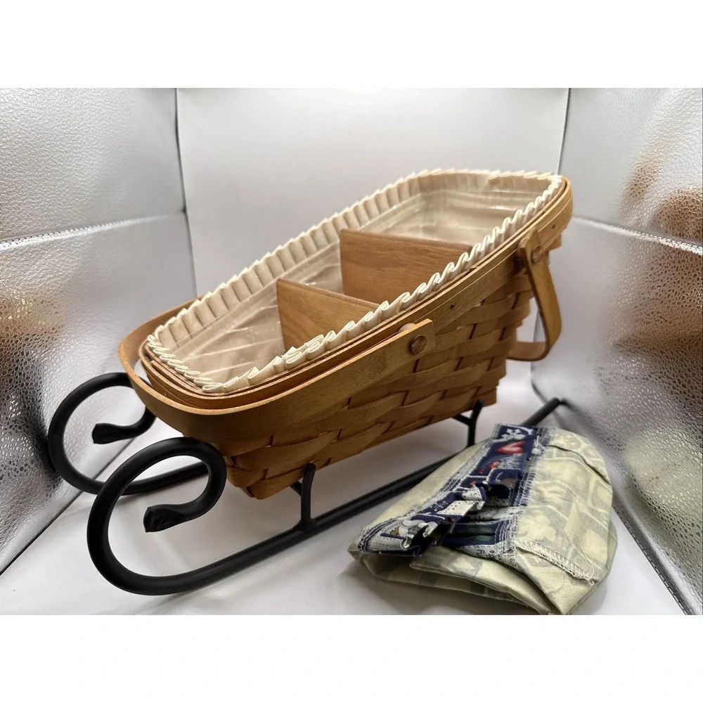 Longaberger 1996 Large Christmas Sleigh Basket with Protector, Liner And Divider